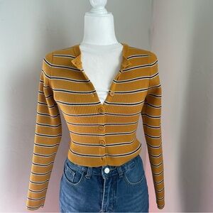 Forever 21 Mustard and Navy Striped Button Cardigan Long Sleeve